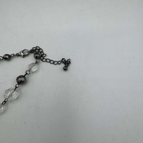 Vintage Multi-Strand Clear Acrylic Bead Necklace With Black Chain Adjustable - Picture 4 of 5